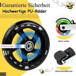 2-in-1-Rollkoffer/Scooter mit 3 Farbig Beleuchteten Rädern & Cartoon-Muster für Reisen Gelb