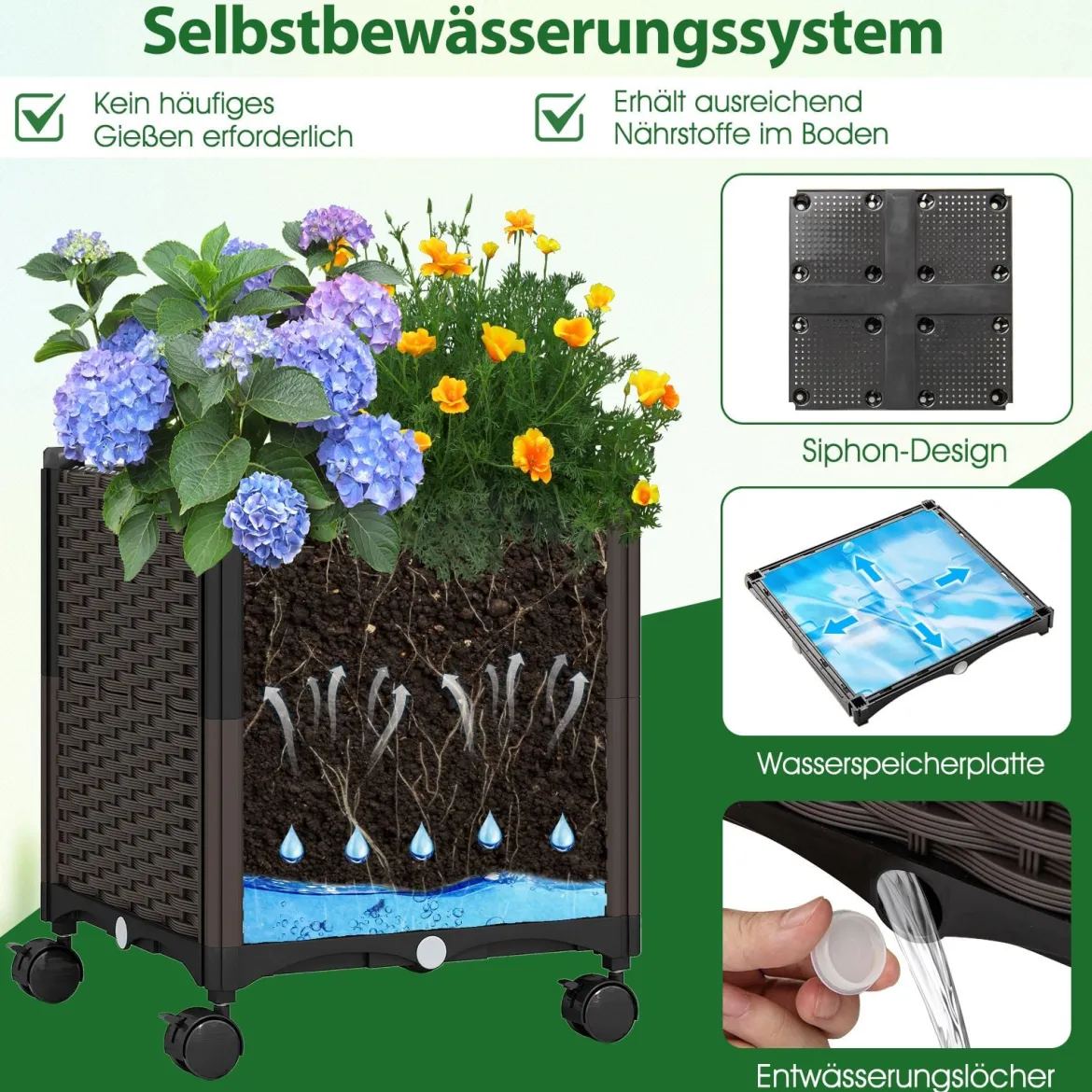 2 in 1 Rosenbogen mit Blumenkasten Gartenbogen aus Metall & PP Spalier Rankbogen Schwarz