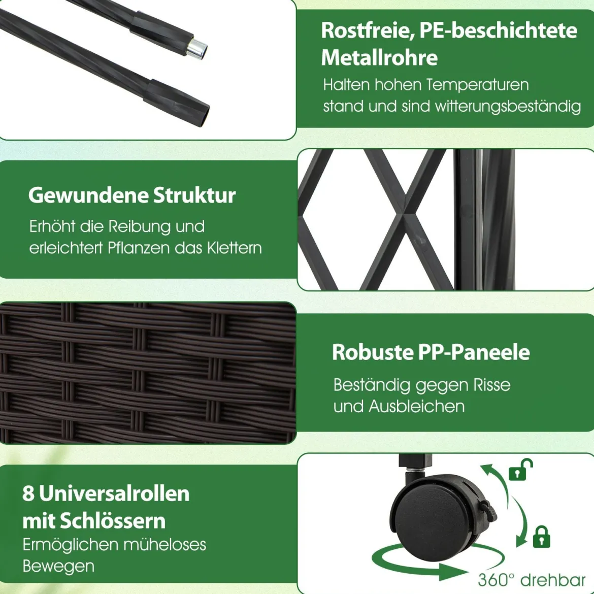 2 in 1 Rosenbogen mit Blumenkasten Gartenbogen aus Metall & PP Spalier Rankbogen Schwarz