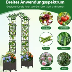 2 in 1 Rosenbogen mit Blumenkasten Gartenbogen aus Metall & PP Spalier Rankbogen Schwarz