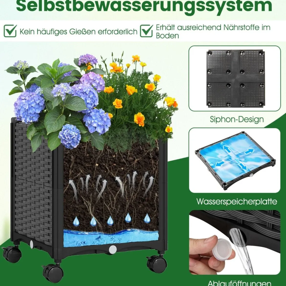 2 in 1 Rosenbogen mit Blumenkasten Gartenbogen aus Metall & PP Spalier Rankbogen Grau