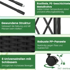 2 in 1 Rosenbogen mit Blumenkasten Gartenbogen aus Metall & PP Spalier Rankbogen Grau