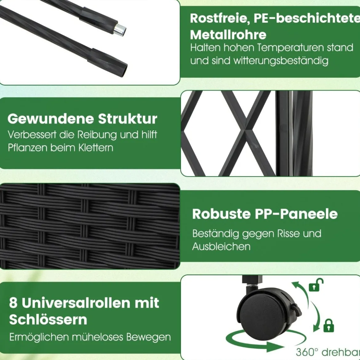 2 in 1 Rosenbogen mit Blumenkasten Gartenbogen aus Metall & PP Spalier Rankbogen Grau