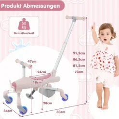 2-in-1-Rutschauto für Kinder Schiebewagen im Flugzeugmotiv mit LED-beleuchteten Rädern bis zu 50kg tragbar Blau/Rosa