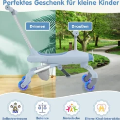 2-in-1-Rutschauto für Kinder Schiebewagen im Flugzeugmotiv mit LED-beleuchteten Rädern bis zu 50kg tragbar Blau/Rosa