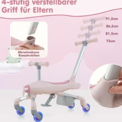 2-in-1-Rutschauto für Kinder Schiebewagen im Flugzeugmotiv mit LED-beleuchteten Rädern bis zu 50kg tragbar Blau/Rosa
