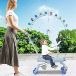 2-in-1-Rutschauto für Kinder Schiebewagen im Flugzeugmotiv mit LED-beleuchteten Rädern bis zu 50kg tragbar Blau/Rosa