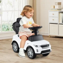 3-in-1 Rutschauto mit Schiebestange Rutschfahrzeug mit Abnehmbarem Griff Rutscher Auto Weiß