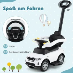 3-in-1 Rutschauto mit Schiebestange Rutschfahrzeug mit Abnehmbarem Griff Rutscher Auto Weiß