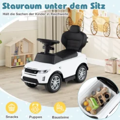 3-in-1 Rutschauto mit Schiebestange Rutschfahrzeug mit Abnehmbarem Griff Rutscher Auto Weiß