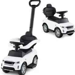 3-in-1 Rutschauto mit Schiebestange Rutschfahrzeug mit Abnehmbarem Griff Rutscher Auto Weiß