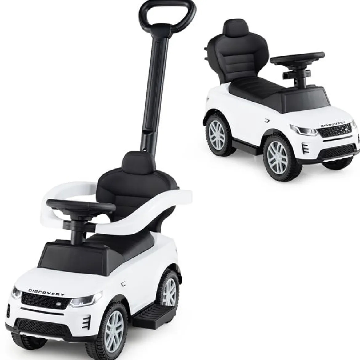 3-in-1 Rutschauto mit Schiebestange Rutschfahrzeug mit Abnehmbarem Griff Rutscher Auto Weiß