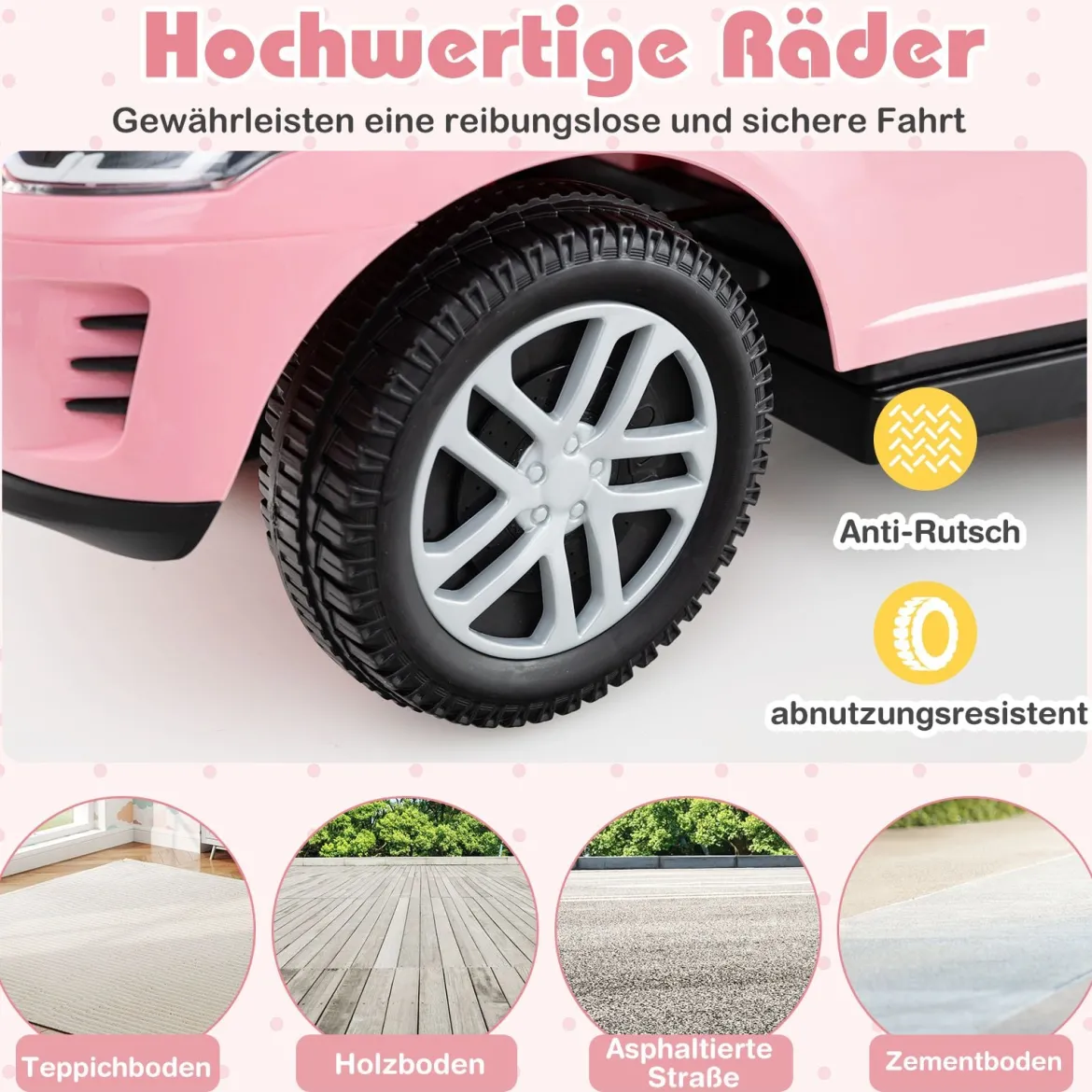 3-in-1 Rutschauto mit Schiebestange Rutschfahrzeug mit Abnehmbarem Griff Rutscher Auto Rosa