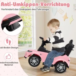 3-in-1 Rutschauto mit Schiebestange Rutschfahrzeug mit Abnehmbarem Griff Rutscher Auto Rosa