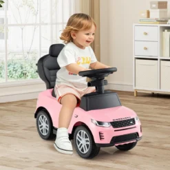 3-in-1 Rutschauto mit Schiebestange Rutschfahrzeug mit Abnehmbarem Griff Rutscher Auto Rosa