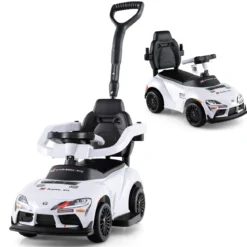3 in 1 Rutschauto mit Schiebestange Schiebeauto mit Stauraum unter dem Sitz & Schutzbügel Weiß