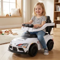 3 in 1 Rutschauto mit Schiebestange Schiebeauto mit Stauraum unter dem Sitz & Schutzbügel Weiß