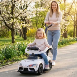 3 in 1 Rutschauto mit Schiebestange Schiebeauto mit Stauraum unter dem Sitz & Schutzbügel Weiß