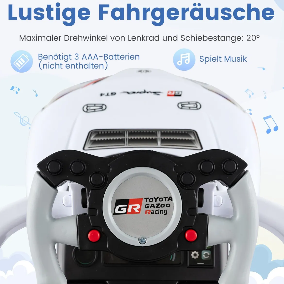 3 in 1 Rutschauto mit Schiebestange Schiebeauto mit Stauraum unter dem Sitz & Schutzbügel Weiß