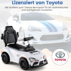 3 in 1 Rutschauto mit Schiebestange Schiebeauto mit Stauraum unter dem Sitz & Schutzbügel Weiß