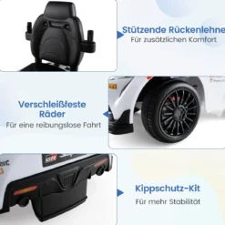 3 in 1 Rutschauto mit Schiebestange Schiebeauto mit Stauraum unter dem Sitz & Schutzbügel Weiß