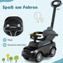 3-in-1 Rutschauto mit Schiebestange Rutschfahrzeug mit Abnehmbarem Griff Rutscher Auto Schwarz