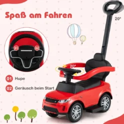 3-in-1 Rutschauto mit Schiebestange Rutschfahrzeug mit Abnehmbarem Griff Rutscher Auto Rot