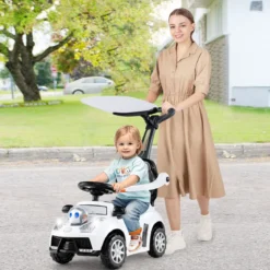 3-in-1 Rutschauto mit Schiebestange Rutschfahrzeug Schiebauto mit Stauraum Rutscher Auto Weiß