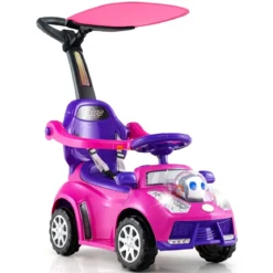 3-in-1 Rutschauto mit Schiebestange Rutschfahrzeug Schiebauto mit Stauraum Rutscher Auto Rosa