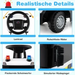 2 in 1 Rutschauto Polizeiauto mit Lenkrad & Stauraum Rutscher Auto Schiebeauto Weiß
