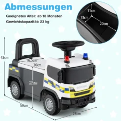 2 in 1 Rutschauto Polizeiauto mit Lenkrad & Stauraum Rutscher Auto Schiebeauto Weiß