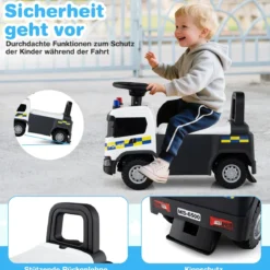2 in 1 Rutschauto Polizeiauto mit Lenkrad & Stauraum Rutscher Auto Schiebeauto Weiß