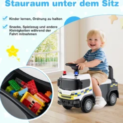 2 in 1 Rutschauto Polizeiauto mit Lenkrad & Stauraum Rutscher Auto Schiebeauto Weiß