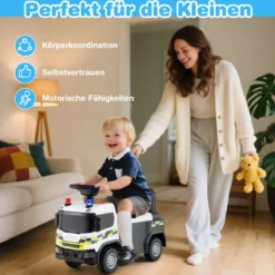 2 in 1 Rutschauto Polizeiauto mit Lenkrad & Stauraum Rutscher Auto Schiebeauto Weiß