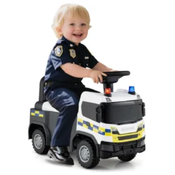 2 in 1 Rutschauto Polizeiauto mit Lenkrad & Stauraum Rutscher Auto Schiebeauto Weiß