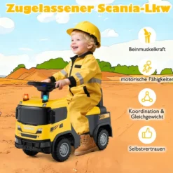 2 in 1 Rutschauto Polizeiauto mit Lenkrad & Stauraum Rutscher Auto Schiebeauto Gelb