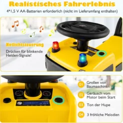 2 in 1 Rutschauto Polizeiauto mit Lenkrad & Stauraum Rutscher Auto Schiebeauto Gelb