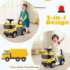 2 in 1 Rutschauto Polizeiauto mit Lenkrad & Stauraum Rutscher Auto Schiebeauto Gelb