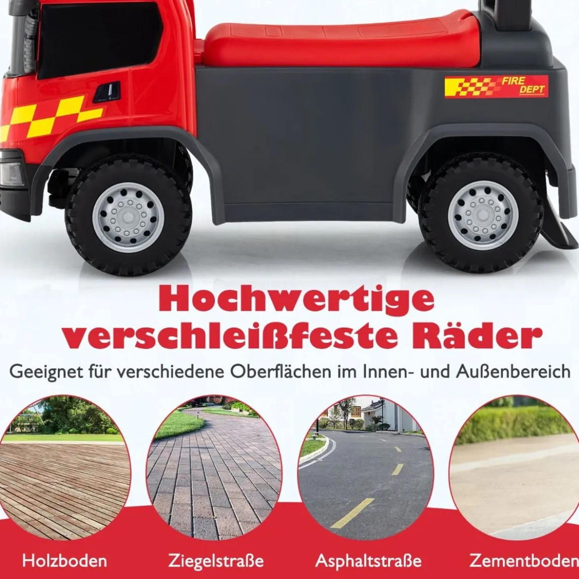 2 in 1 Rutschauto Polizeiauto mit Lenkrad & Stauraum Rutscher Auto Schiebeauto Rot