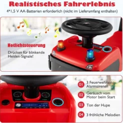 2 in 1 Rutschauto Polizeiauto mit Lenkrad & Stauraum Rutscher Auto Schiebeauto Rot