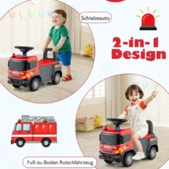2 in 1 Rutschauto Polizeiauto mit Lenkrad & Stauraum Rutscher Auto Schiebeauto Rot