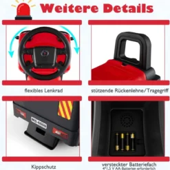 2 in 1 Rutschauto Polizeiauto mit Lenkrad & Stauraum Rutscher Auto Schiebeauto Rot