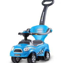 3 in 1 Rutschauto Schiebeauto mit Abnehmbarem Schiebgriff & Schutzbügel Blau
