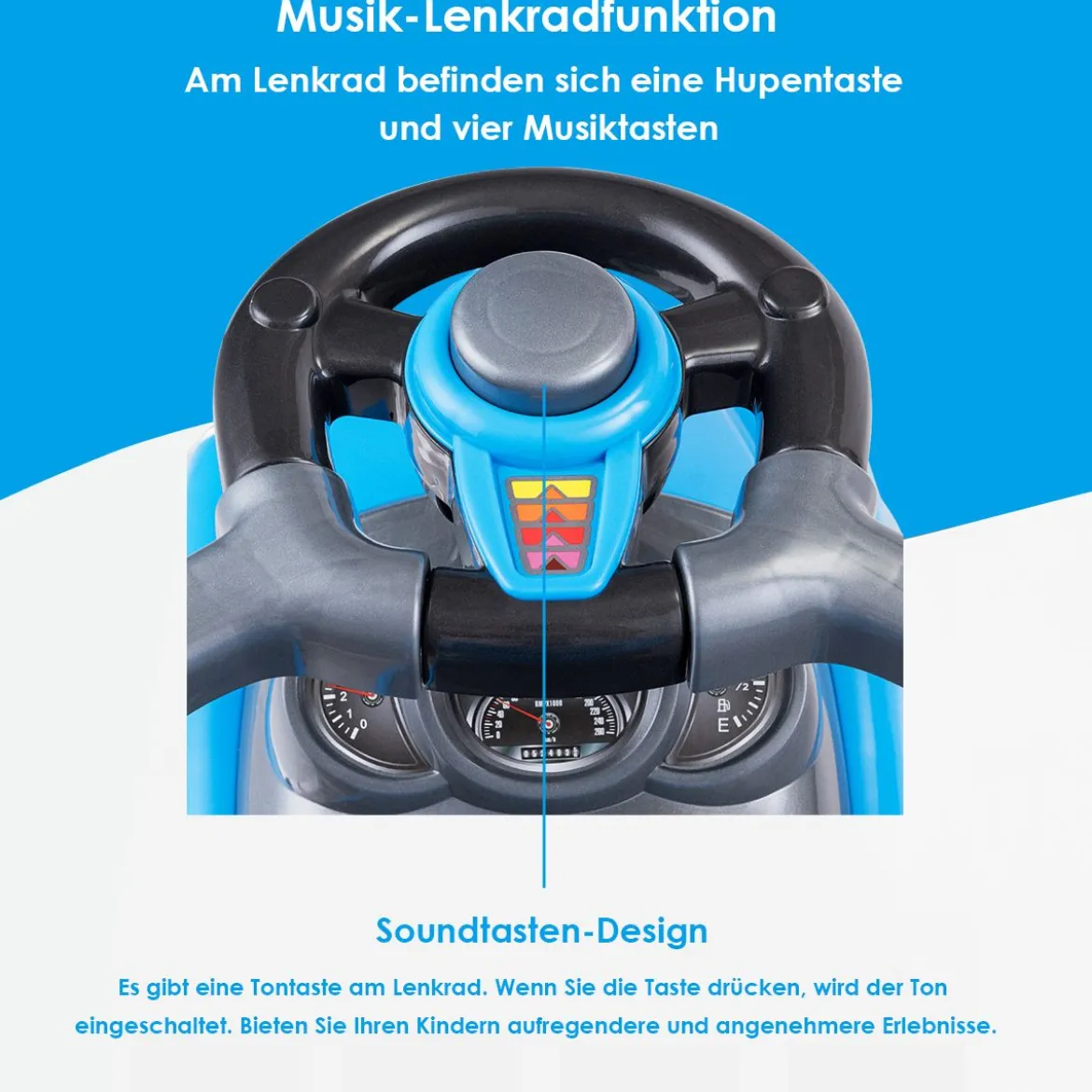 3 in 1 Rutschauto Schiebeauto mit Abnehmbarem Schiebgriff & Schutzbügel Blau