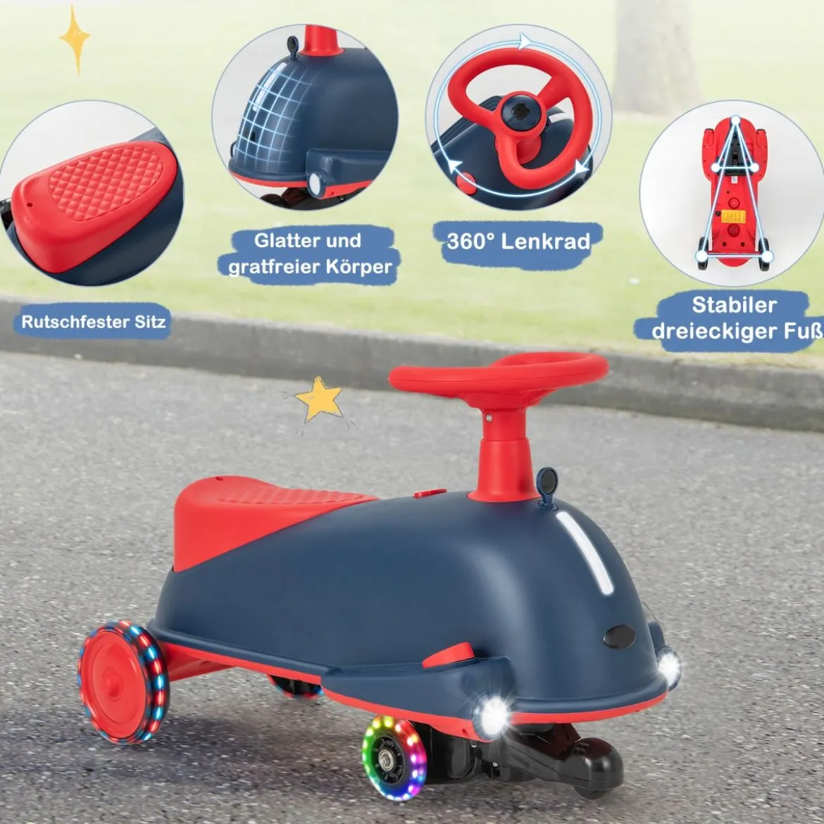 2 in 1 Rutschauto und Elektroauto mit leuchtenden Rädern & Musik Kinderfahrzeug Spielzeugauto