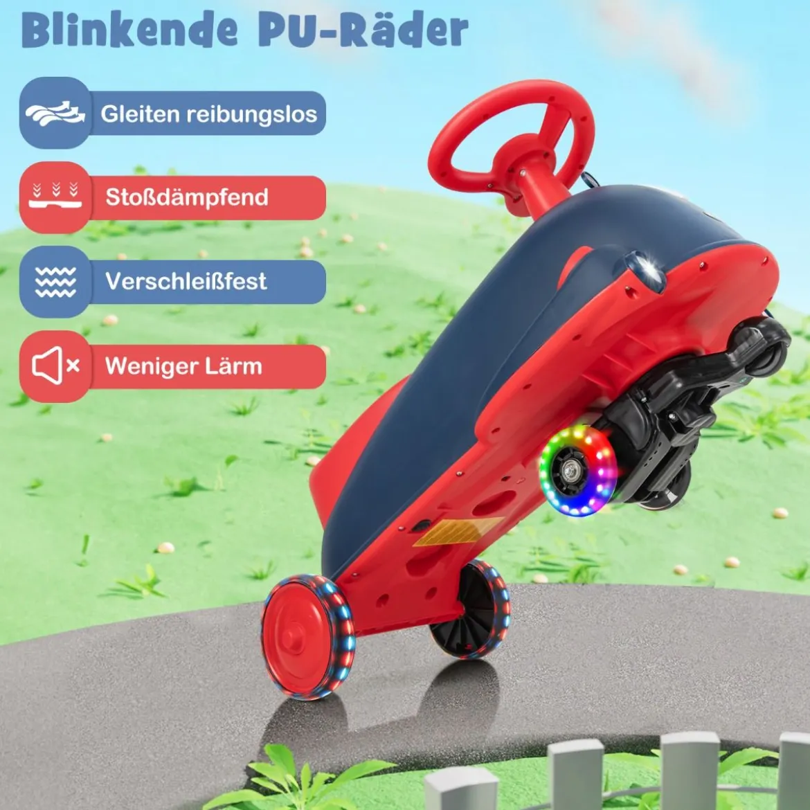 2 in 1 Rutschauto und Elektroauto mit leuchtenden Rädern & Musik Kinderfahrzeug Spielzeugauto
