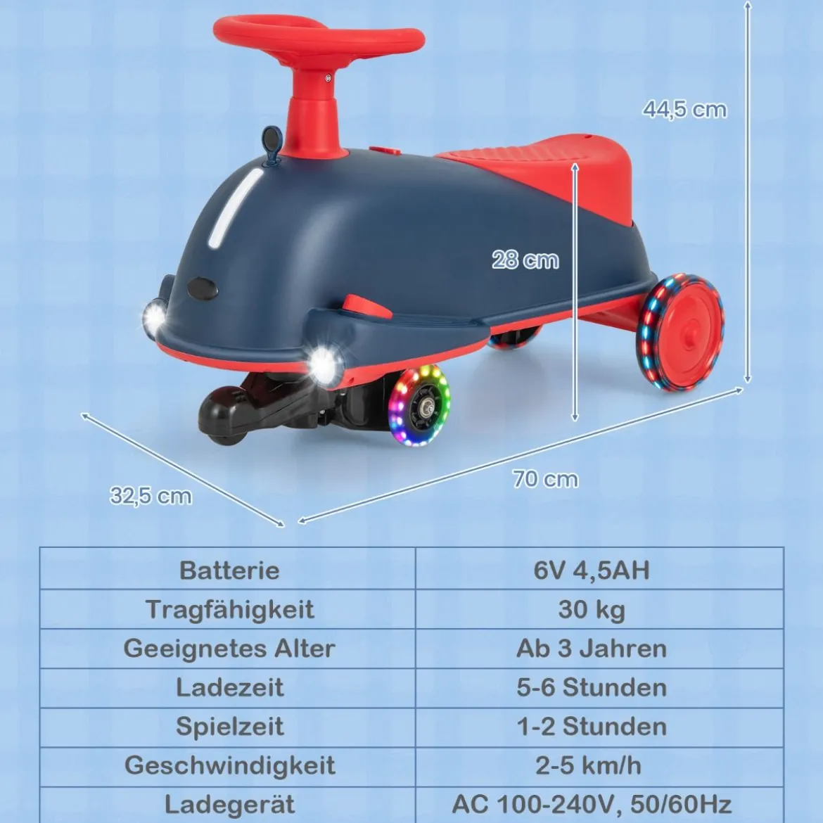 2 in 1 Rutschauto und Elektroauto mit leuchtenden Rädern & Musik Kinderfahrzeug Spielzeugauto