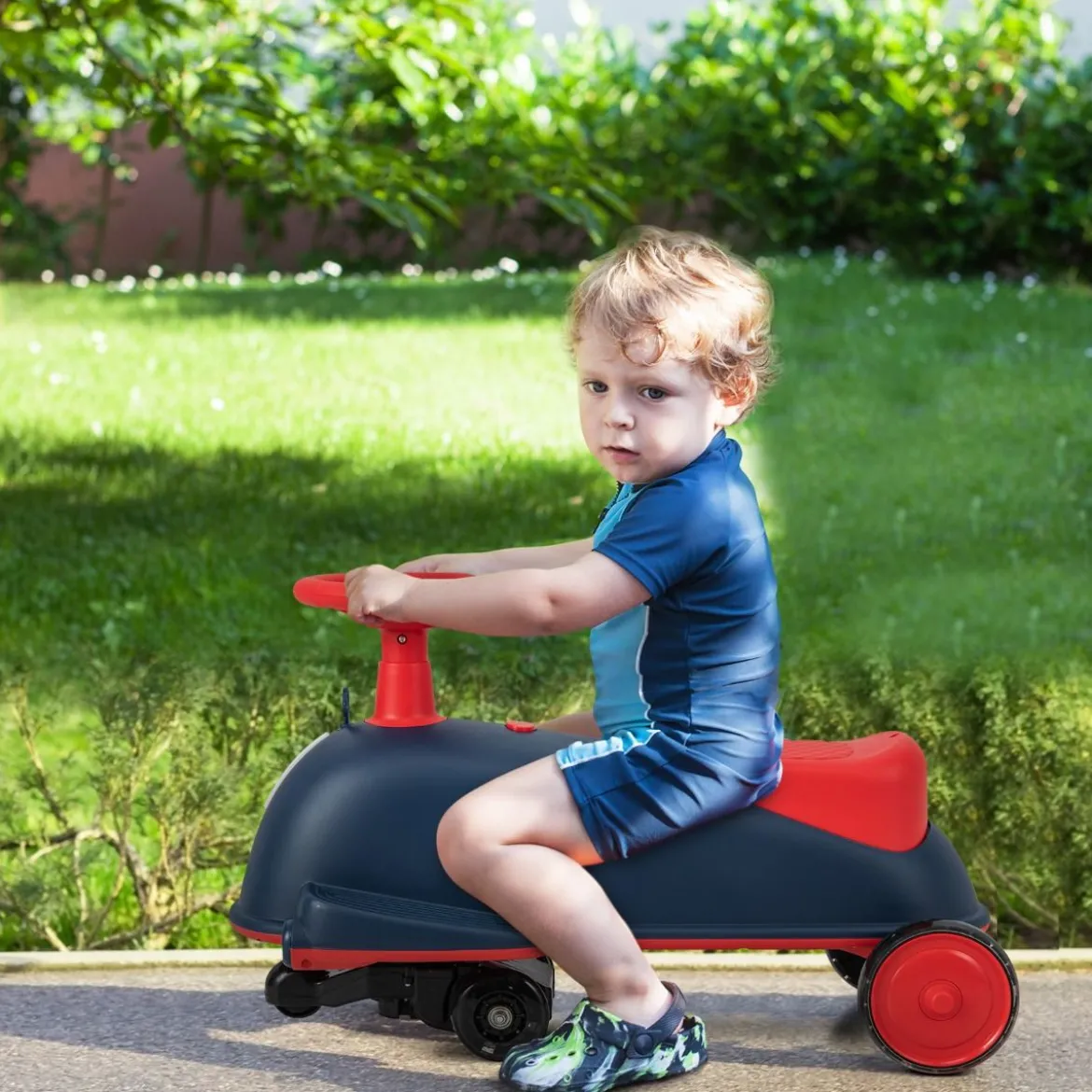 2 in 1 Rutschauto und Elektroauto mit leuchtenden Rädern & Musik Kinderfahrzeug Spielzeugauto