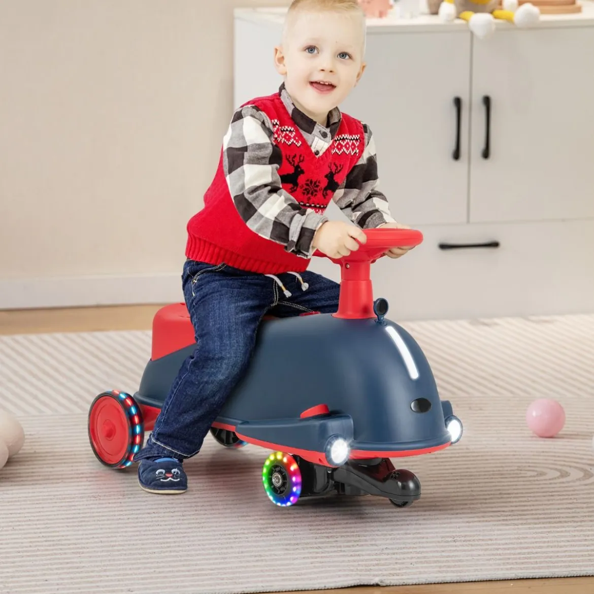 2 in 1 Rutschauto und Elektroauto mit leuchtenden Rädern & Musik Kinderfahrzeug Spielzeugauto