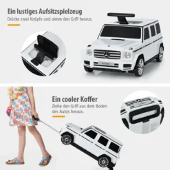 2 in 1 Rutschauto und Kinderkoffer mit klappbarem Griff 60 x 31 x 26 cm Weiß